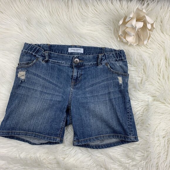 Liz Lange Maternity for Target Distressed Wash Denim Shorts - Picture 1 of 6